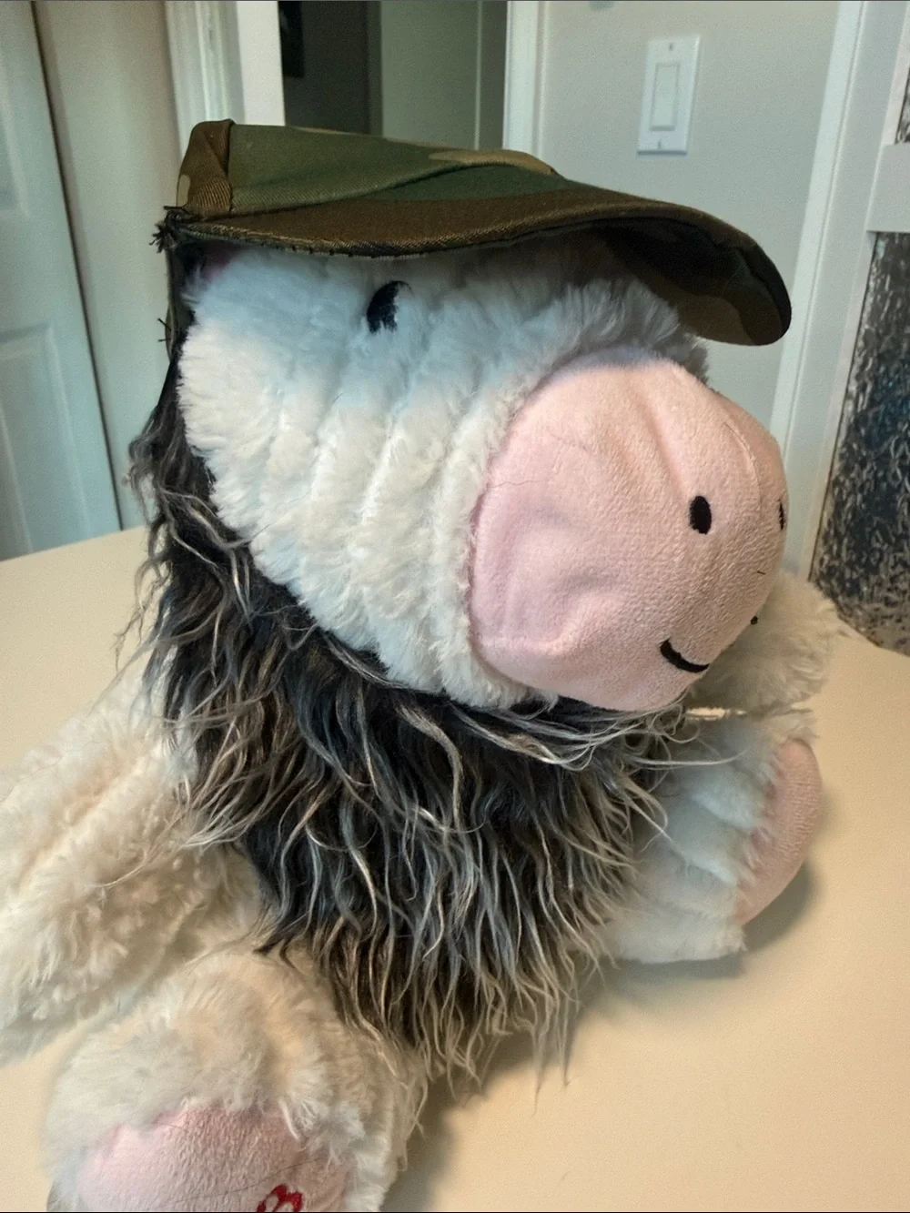 Camouflage Dog Trucker Hat with Faux Fur Beard